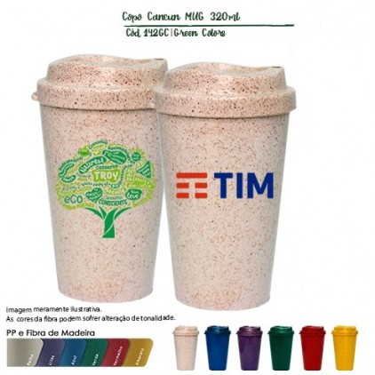 Copo Ecológico Green Colors de 320 ml com tampa Personalizado