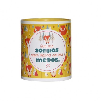 Caneca Cerâmica Branca de 325 ml com Interior alça e borda colorida Personalizada