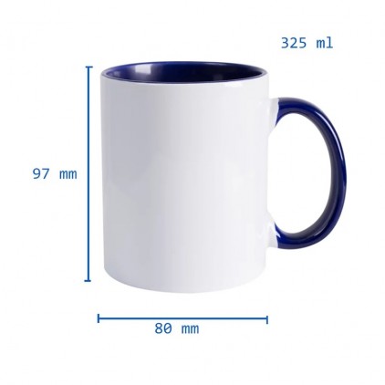 Caneca Cerâmica Branca de 325 ml com Interior alça e borda colorida Personalizada