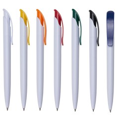 Caneta Personalizada Branca com Clip Colorido