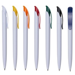 Caneta Personalizada Branca com Clip Colorido