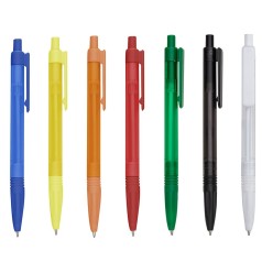 Caneta Personalizada Transparente com Detalhes Leitosos