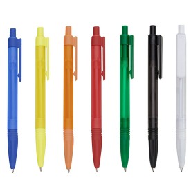 Caneta Personalizada Transparente com Detalhes Leitosos