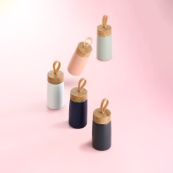 Garrafa Térmica Inox com Tampa de Bambu Personalizada