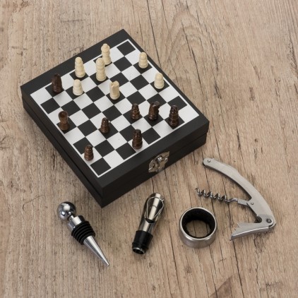 Kit vinho 4 pçs tabuleiro de xadrez Personalizado