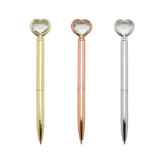 Caneta Metal com Coração Diamante e Rotação Personalizada
