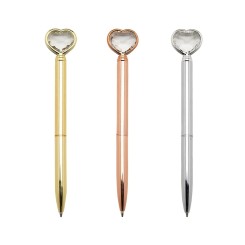 Caneta Metal com Coração Diamante e Rotação Personalizada