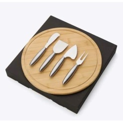 Conjunto para Queijo 5 Peças em Bambu e Inox Personalizado