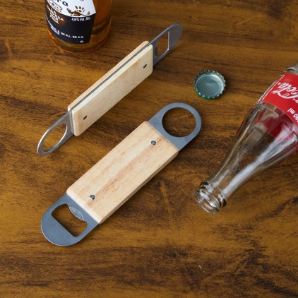 Abridor de Garrafa Madeira e Inox Personalizado