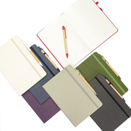 Caderneta com Caneta de Fibra de Arroz Personalizada