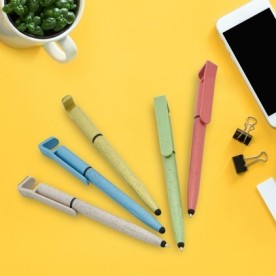 Caneta de Bambu com Suporte e Touch Personalizada