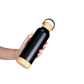 Garrafa Térmica de Bambu e Inox Personalizada
