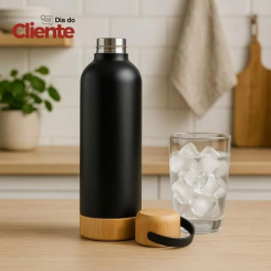 Garrafa Térmica de Bambu e Inox Personalizada