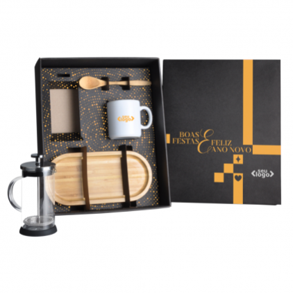 Kit Café com Prensa Francesa e Bandeja Personalizado