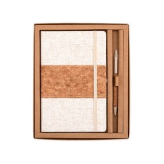 Kit Caderneta Linho e Cortiça com Caneta Personalizado