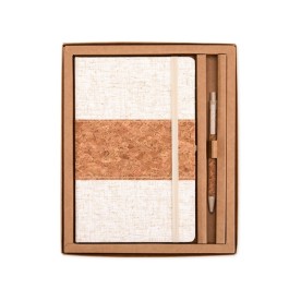 Kit Caderneta Linho e Cortiça com Caneta Personalizado
