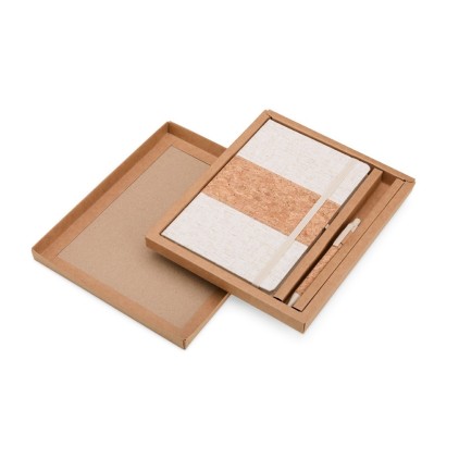 Kit Caderneta Linho e Cortiça com Caneta Personalizado