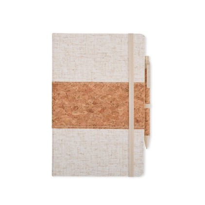Kit Caderneta Linho e Cortiça com Caneta Personalizado