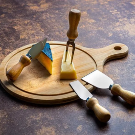 Kit Queijo 5 Peças em Bambu e Inox Personalizado