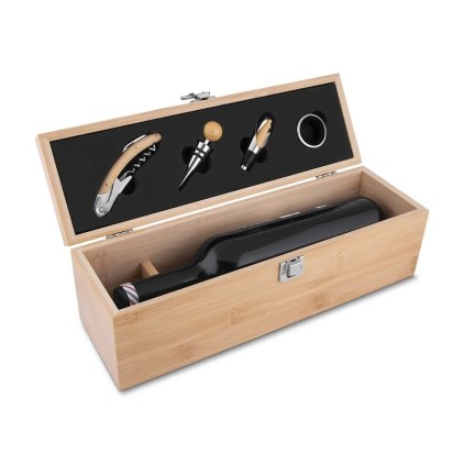 Kit Vinho 4 Peças em Estojo de Bambu Personalizado
