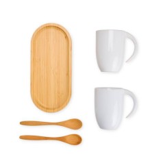 Kit Café e Chá com Bandeja em Bambu Personalizado