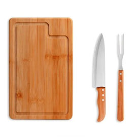 Conjunto para Churrasco em Bambu Personalizado 3 Peças