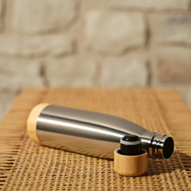Garrafa Inox com Detalhes em Bambu Personalizada
