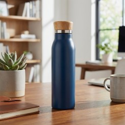 Garrafa Térmica Inox e Bambu 600ml Personalizada