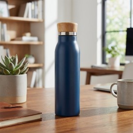 Garrafa Térmica Inox e Bambu 600ml Personalizada