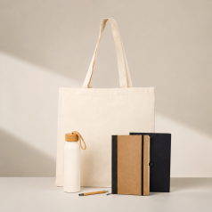 Kit Sustentável Sacola, Garrafa e Caderno Personalizado