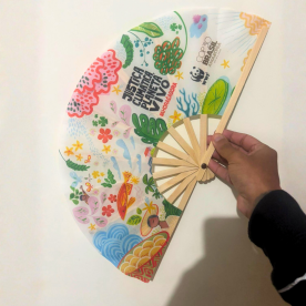 Leque Dobrável Médio Madeira e Nylon Personalizado