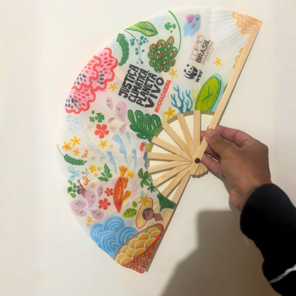 Leque Dobrável Médio Madeira e Nylon Personalizado